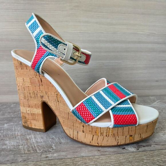 Kate Spade New York Grace Raffia Cork Platform Heels Womens Size 8 Sandal - Picture 4 of 15
